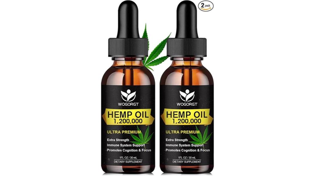 two organic hemp oil bottles